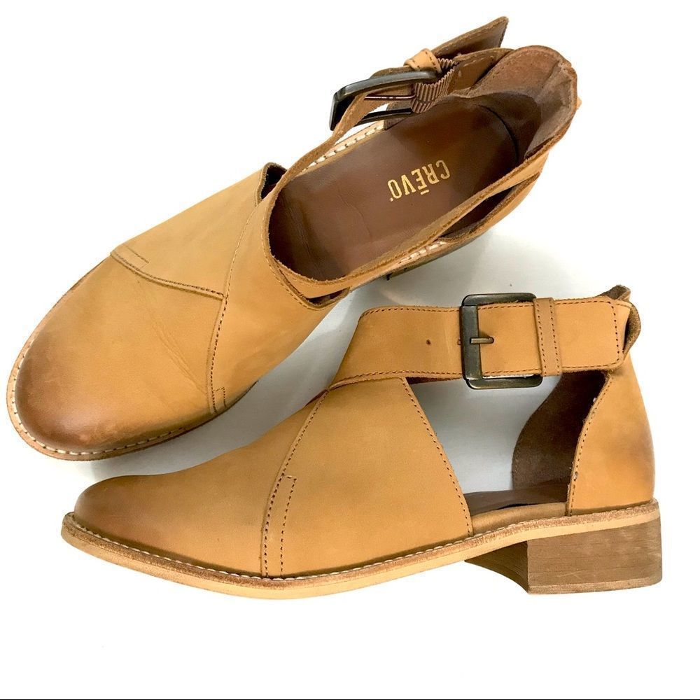 Crevo Tan Cutout Ankle Booties with Buckle